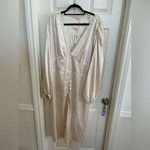 Deep V Cream Plunge MIDI Dress